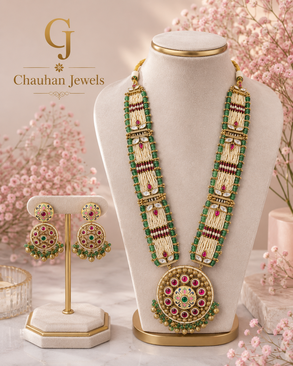 Traditional Pearl Long Haar Necklace Set