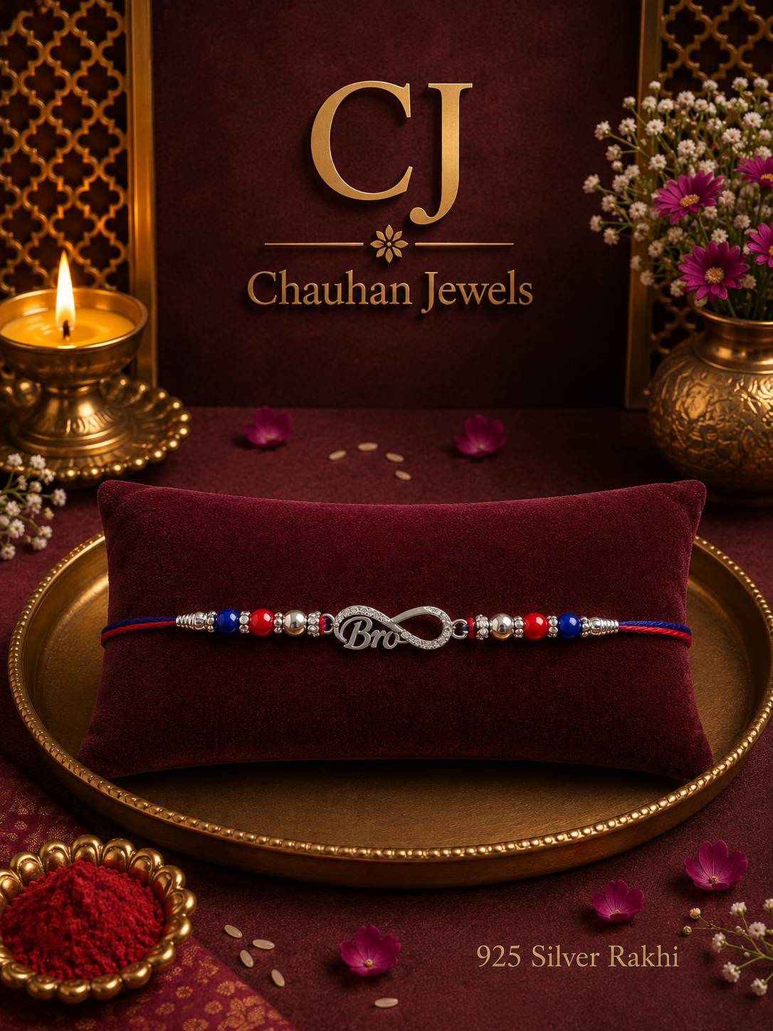 💎 Premium 925 Silver “Bro” Rakhi – Elegant Designer Raksha Bandhan Rakhi with Infinity Centrepiece & Multicolor Beads ❤️
