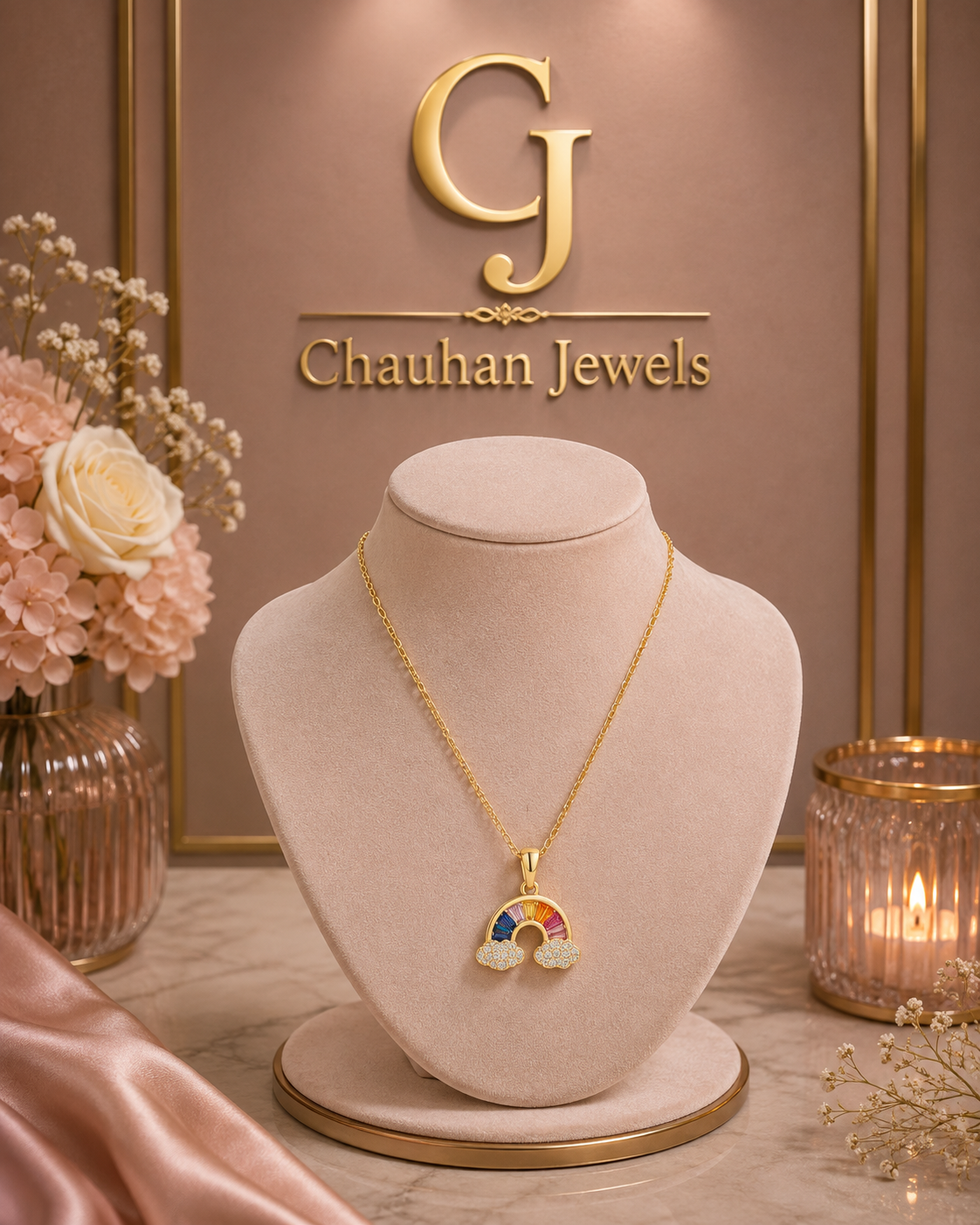 Rainbow & Cloud Pendant Necklace