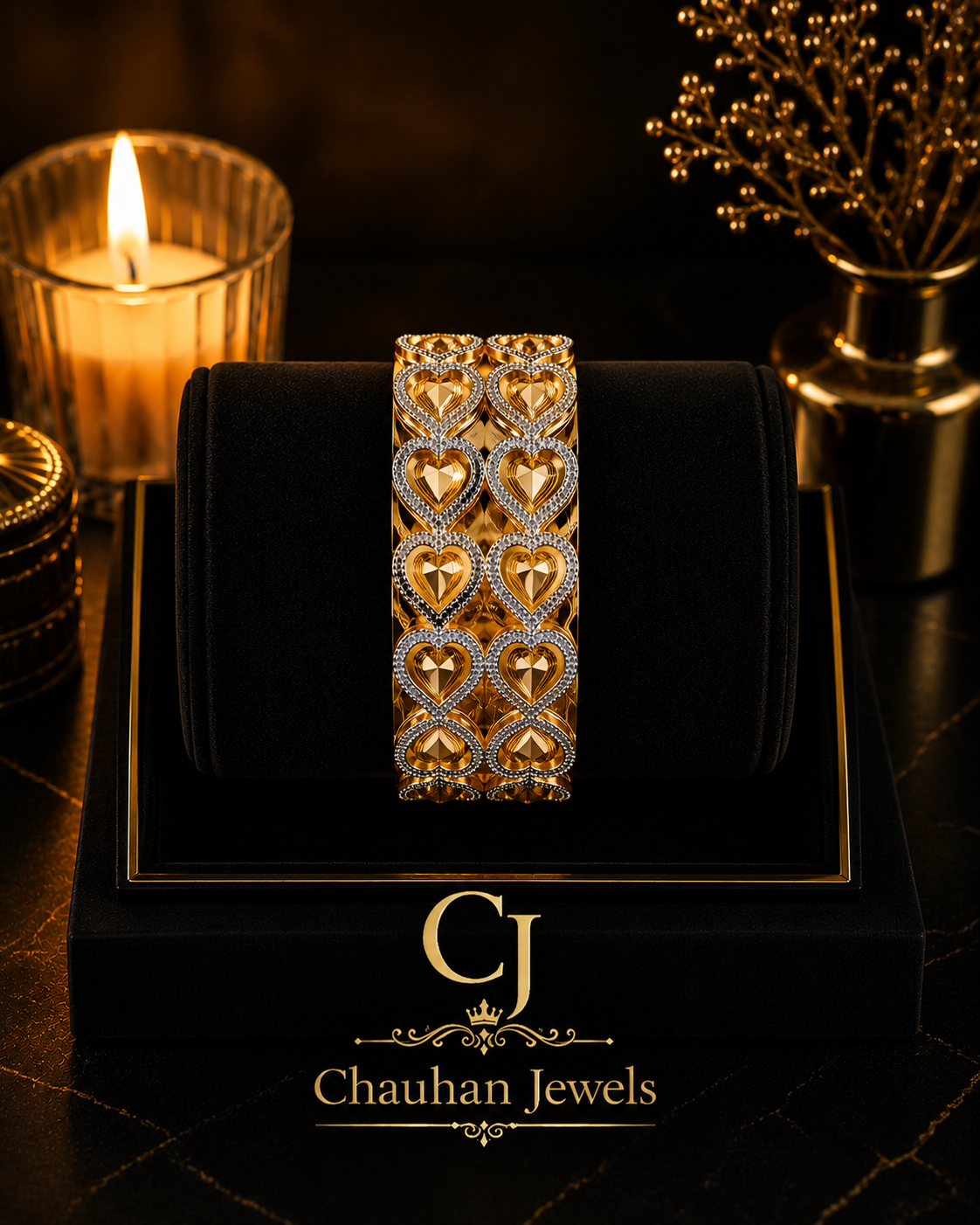 Luxury Heart Design Gold Plated CZ Bangles