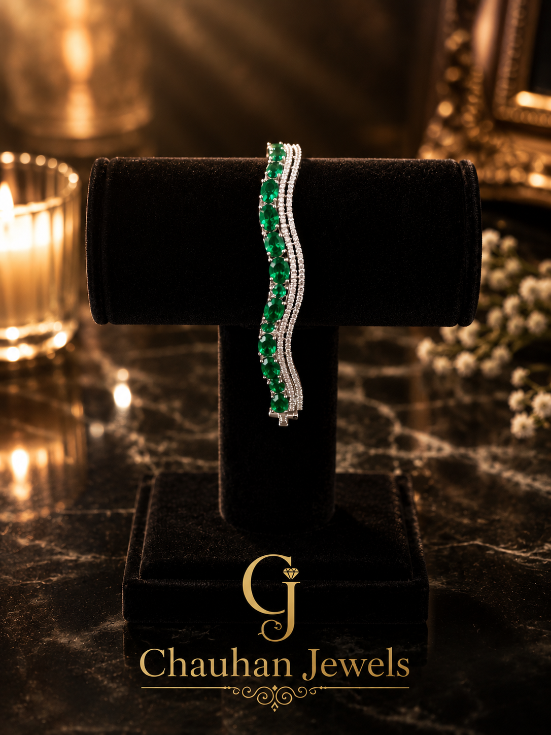 Luxury Emerald Green Wave CZ Bracelet