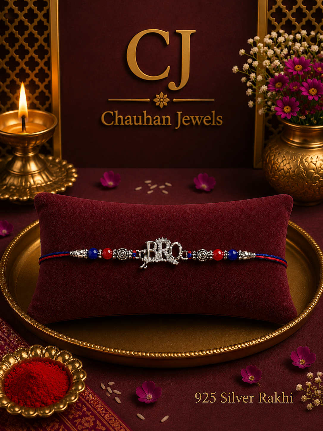 💎 Premium 925 Silver “BRO” Rakhi – Designer Raksha Bandhan Rakhi with Elegant Silver BRO Centrepiece & Multicolor Beaded Detailing ❤️