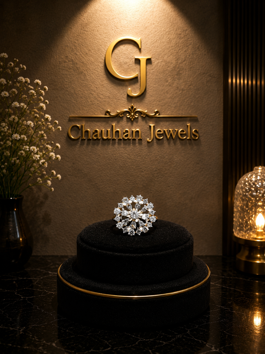 Luxury Crystal Floral Ring | Silver-Plated | Adjustable Statement Ring