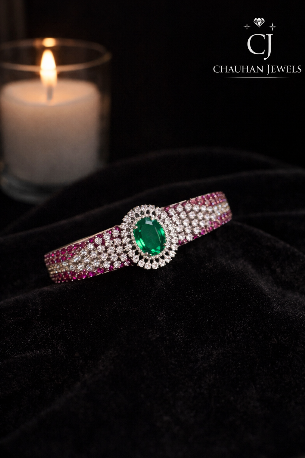 Emerald Pink AD Bracelet – Luxury Crystal Bangle