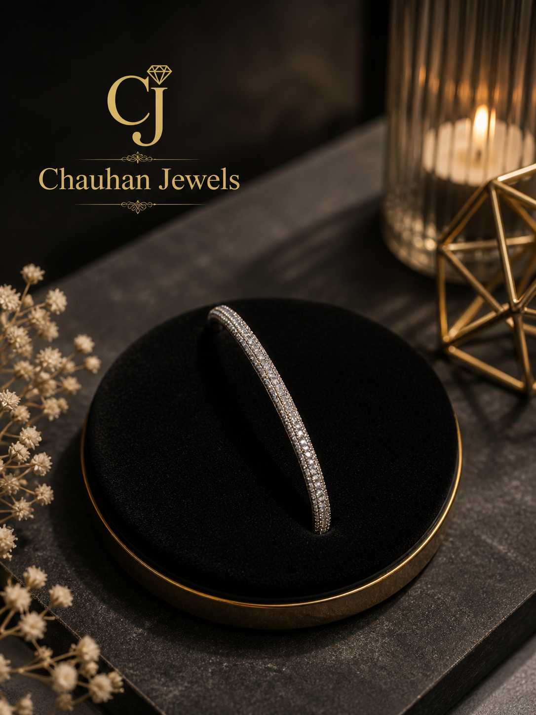 Elegant Silver Crystal Bangle Bracelet