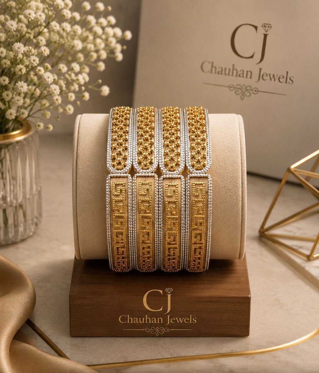 Premium Gold Plated Greek Pattern Bangle Set