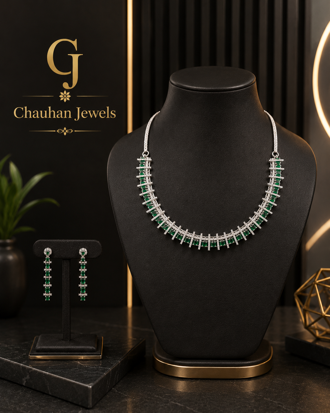 Luxury Emerald Green CZ Tennis Necklace Set