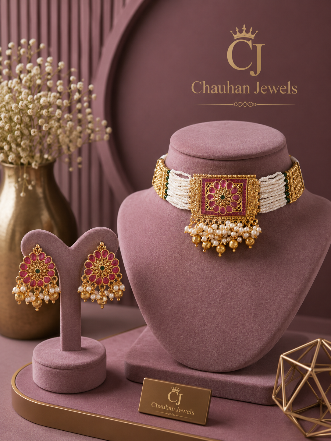 Traditional Kundan Choker Set with Earrings