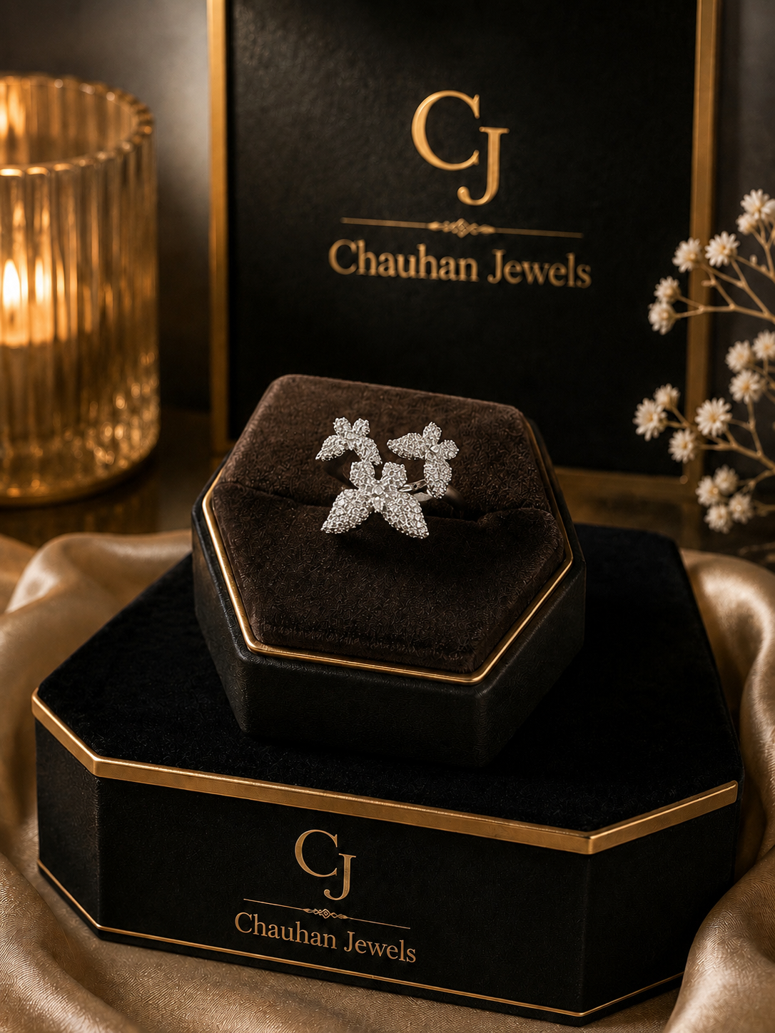 Sparkling Floral Cocktail Ring