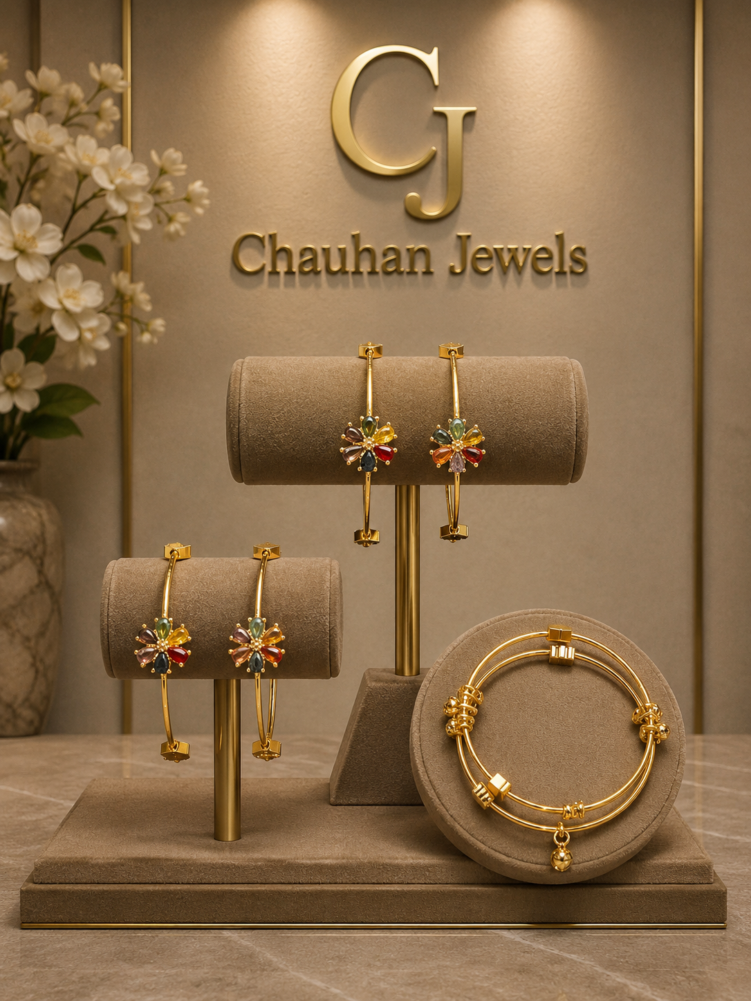 Luxury Floral Charm Bracelet | Multicolor Crystal Flower | Gold-Plated