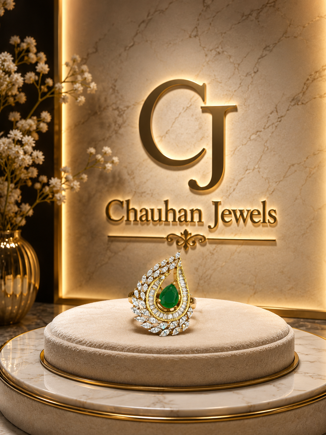 Luxury Emerald Teardrop Statement Ring