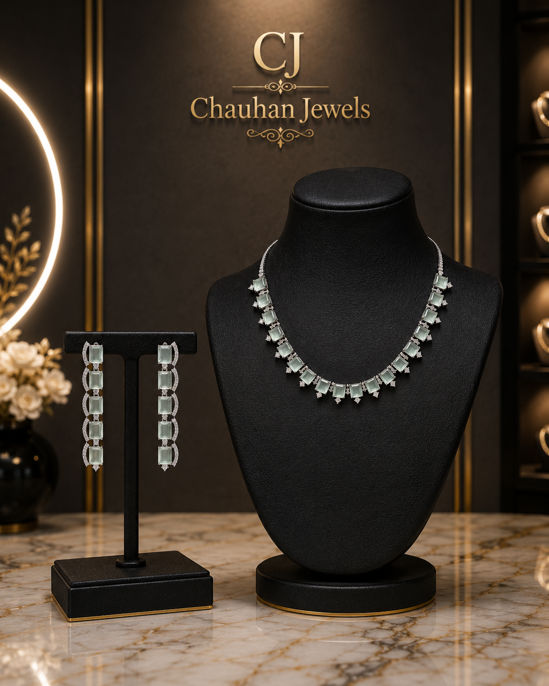 Luxury Mint Stone Necklace Set