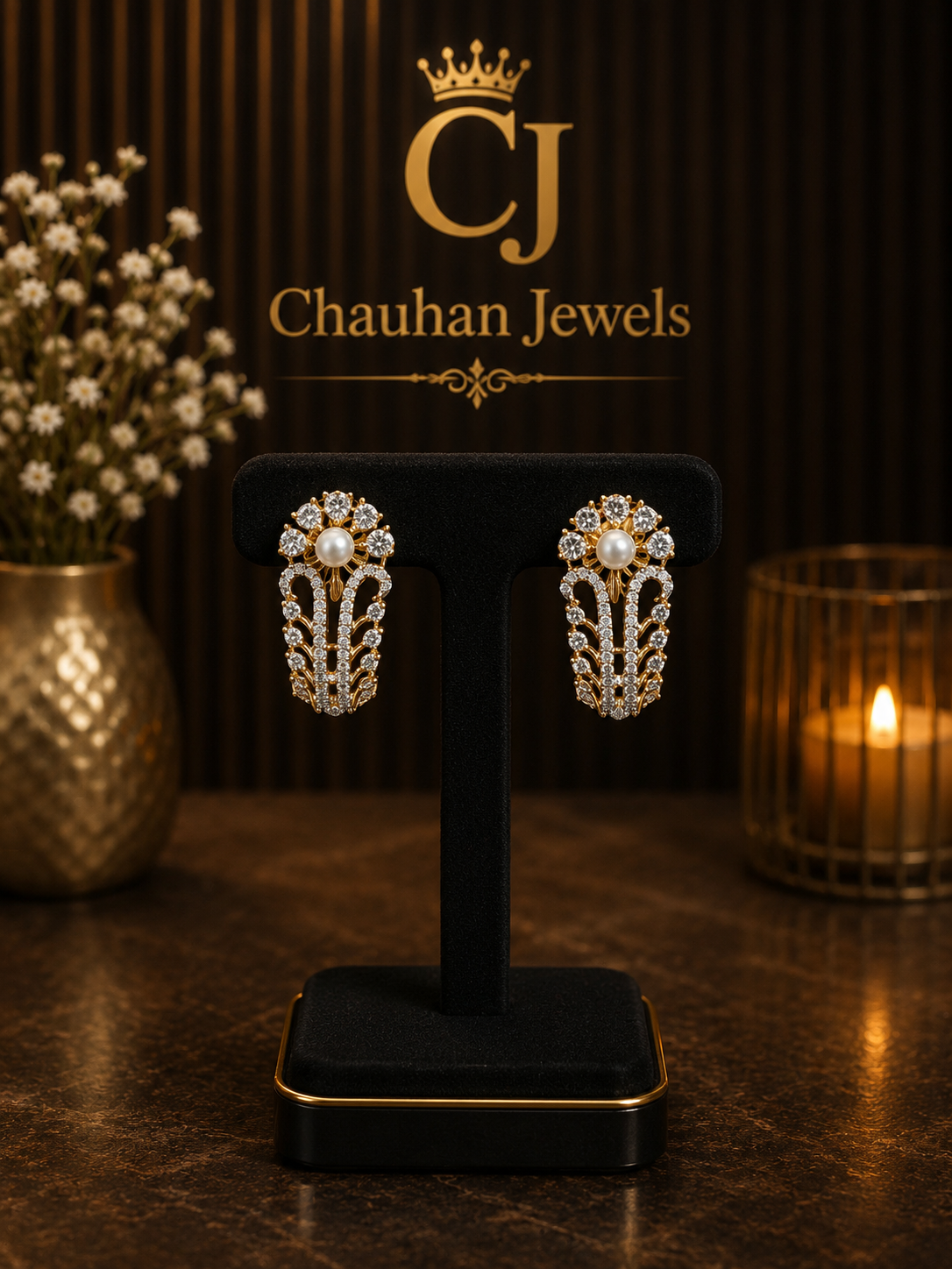 Pearl & CZ Statement Earrings