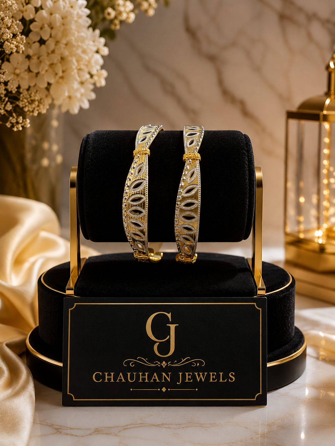 Elegant Leaf Motif Gold Bangles