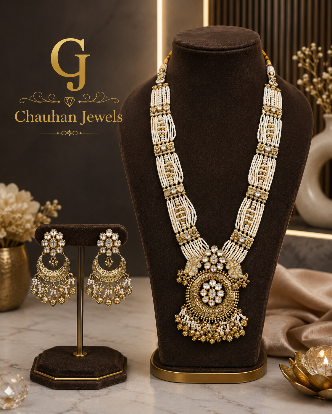 Royal Pearl Kundan Long Necklace Set