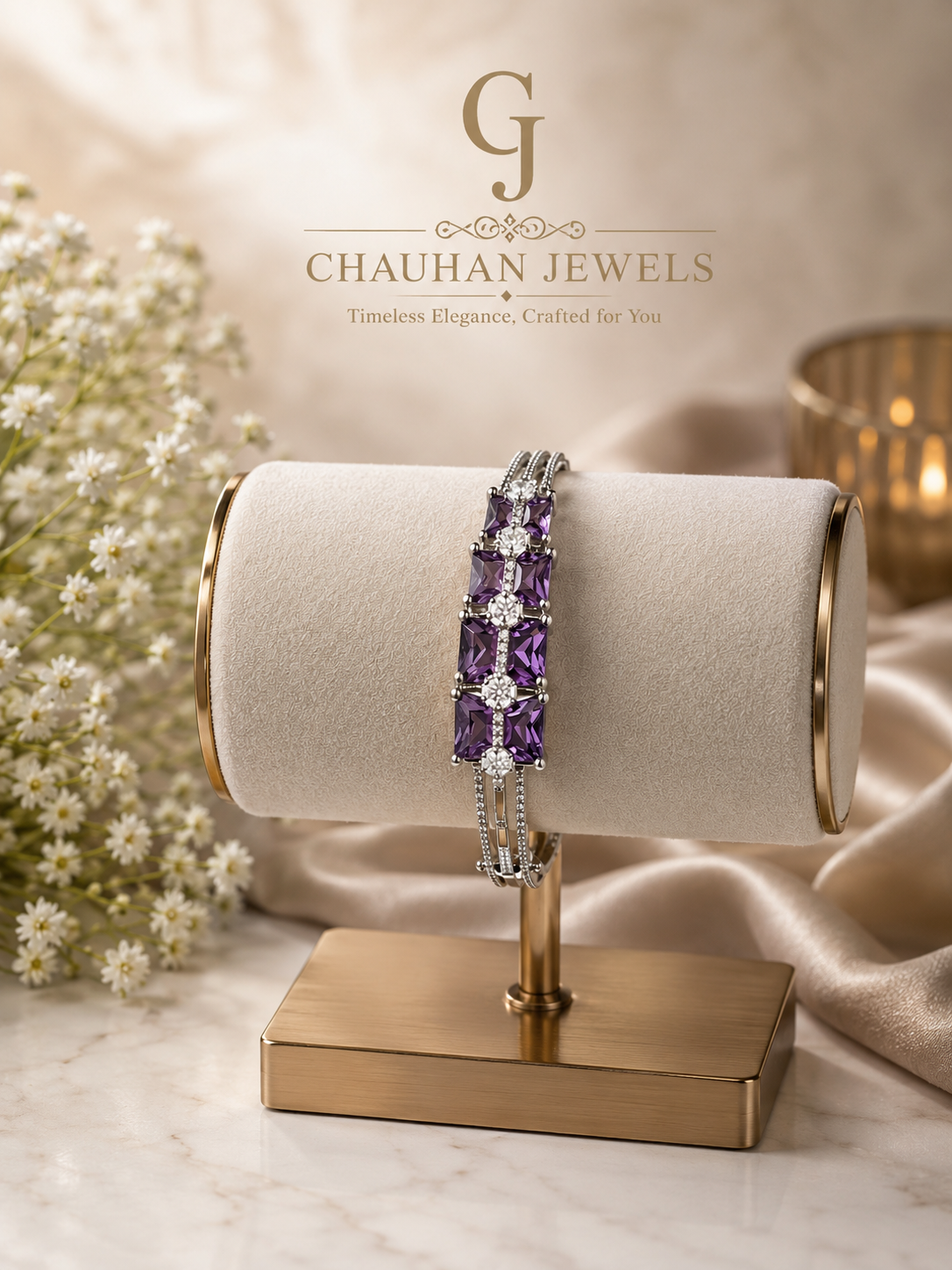 Royal Amethyst Crystal Bracelet – Silver Finish