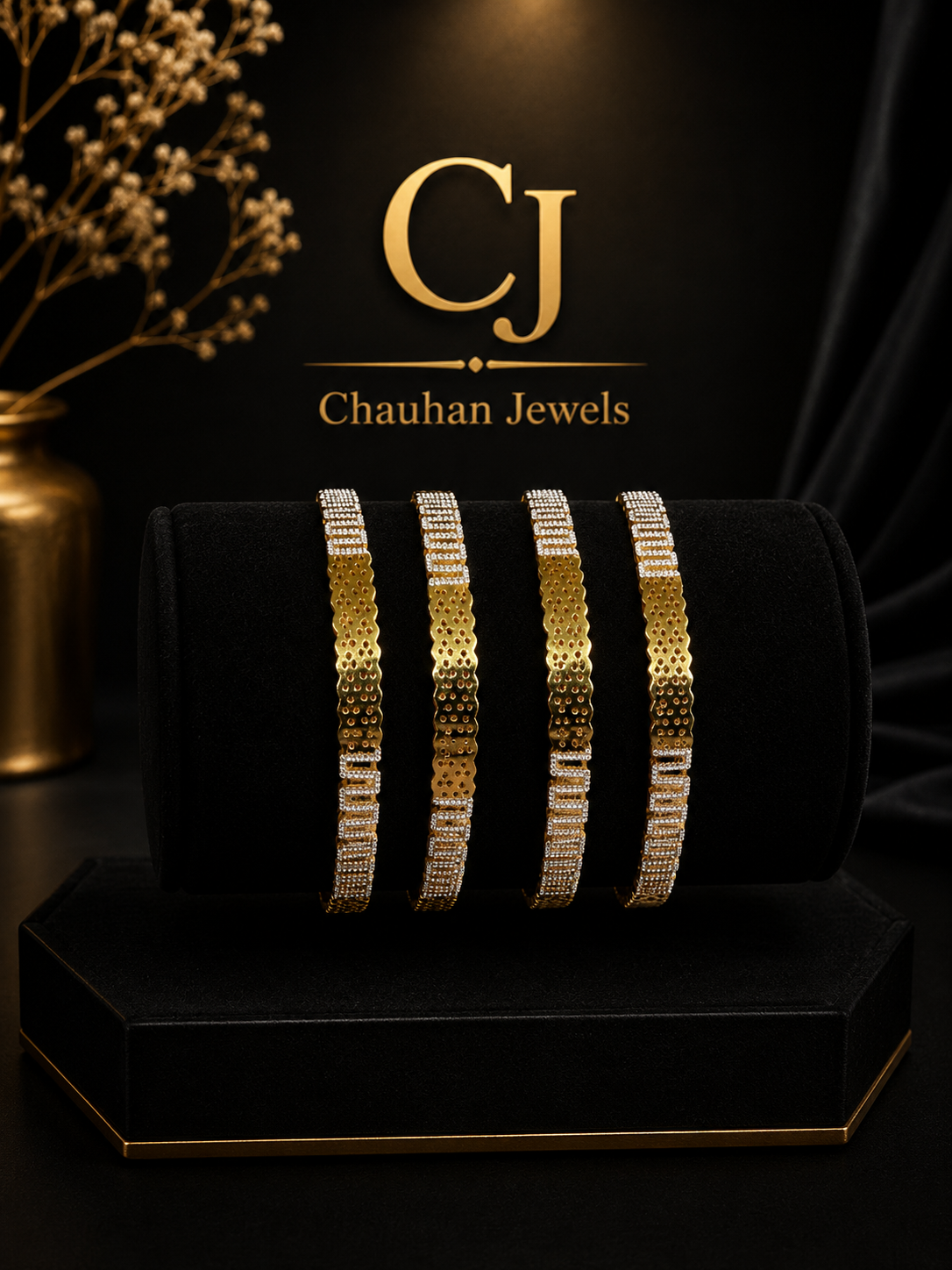 Modern Textured Gold Plated Bangles