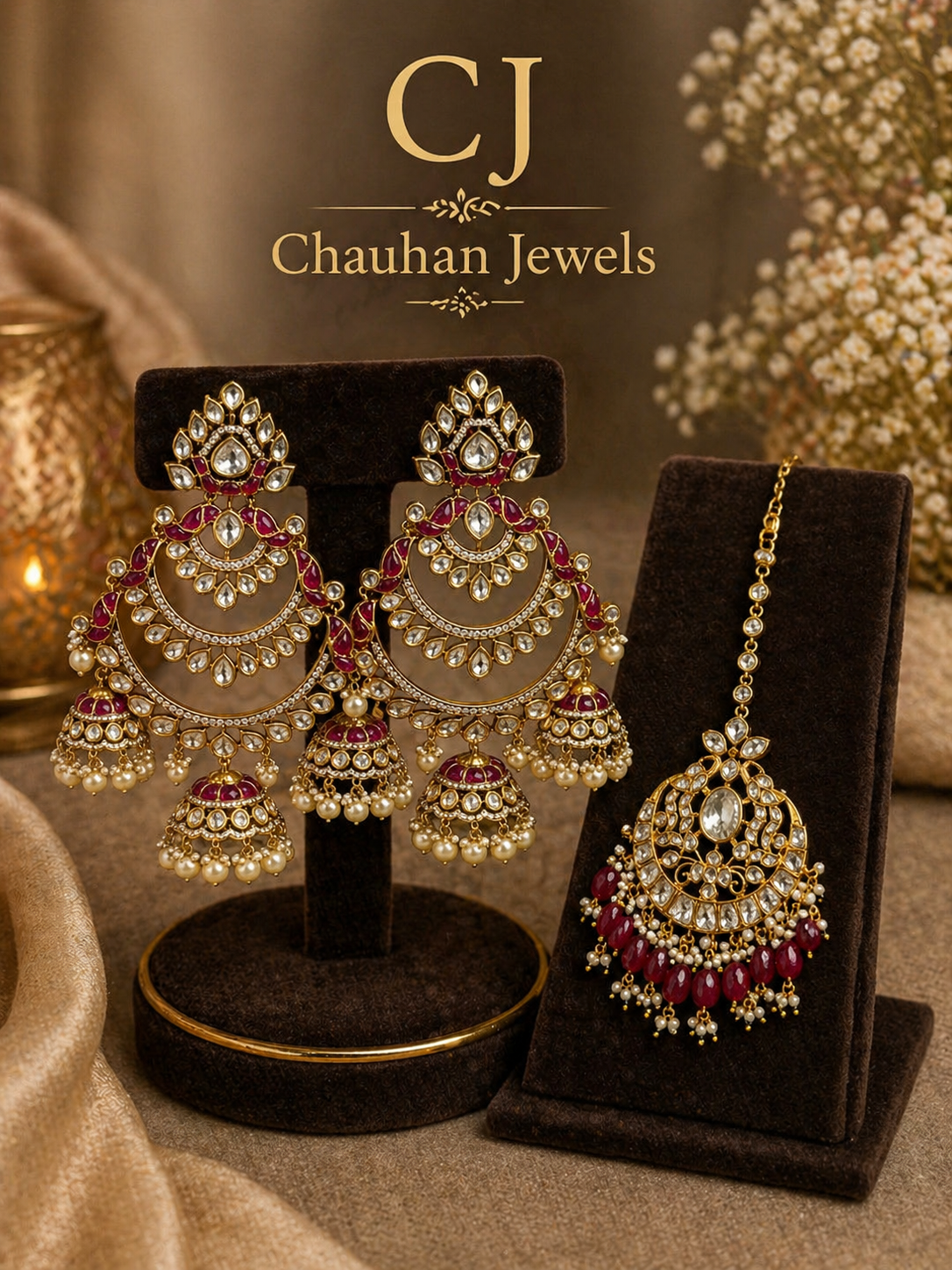 Royal Ruby Kundan Maang Tikka & Earrings Set