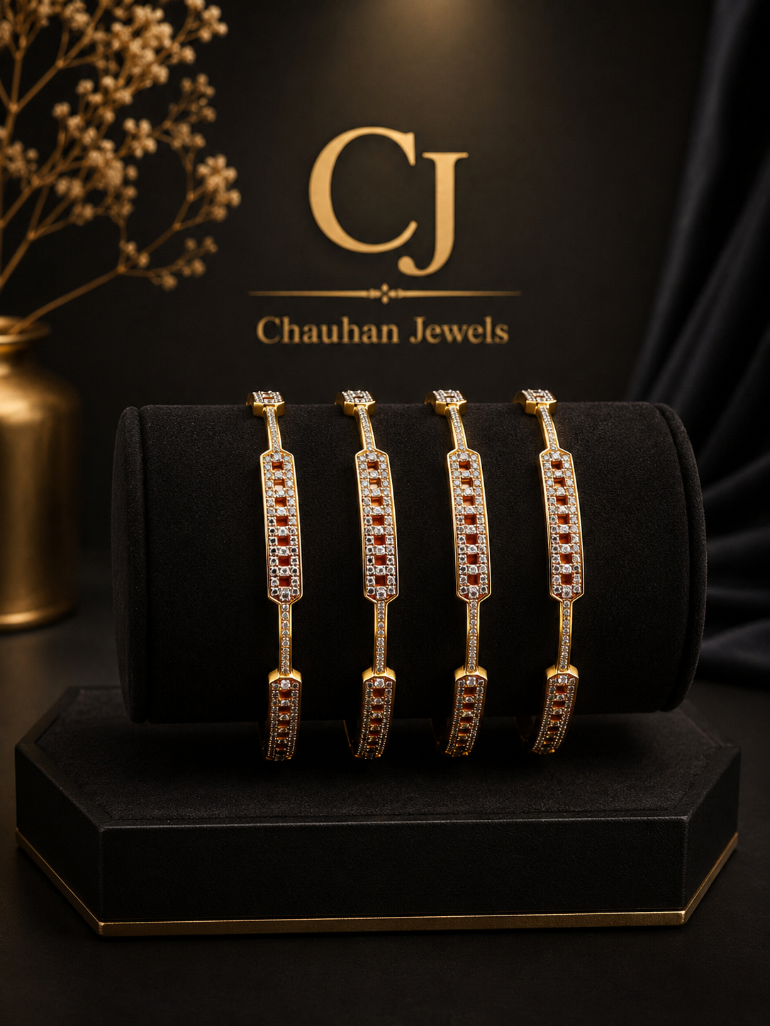 Premium Gold Plated CZ Statement Bangles