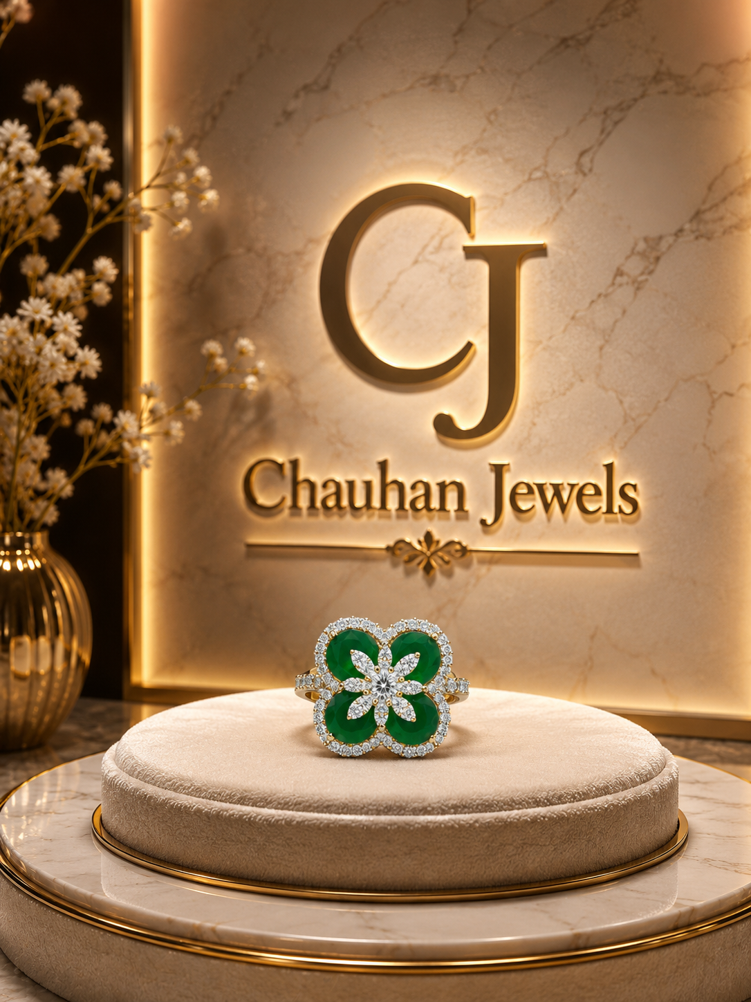Elegant Emerald Flower Ring