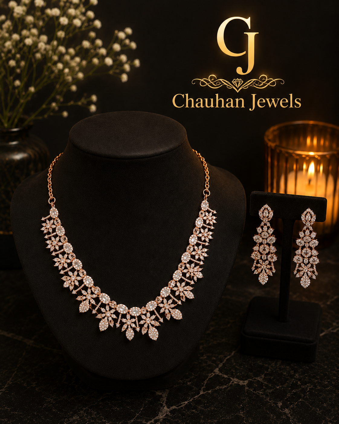 Luxury Rose Gold CZ Necklace Set