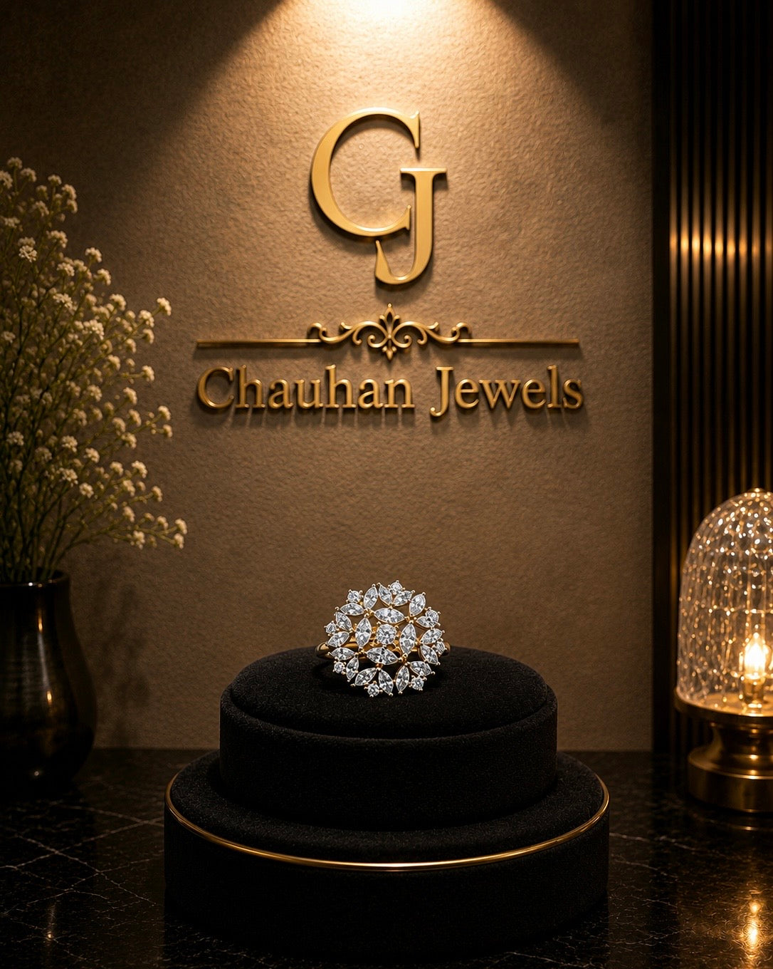 Luxury Crystal Floral Ring | Silver-Plated | Adjustable Statement Ring