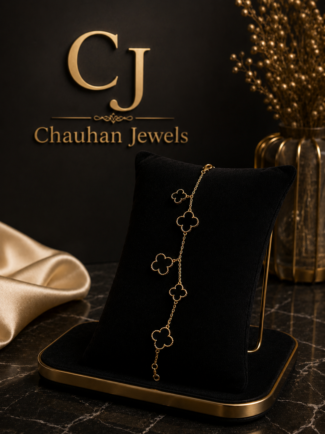 Clover Bracelet with Dual Hanging Charms