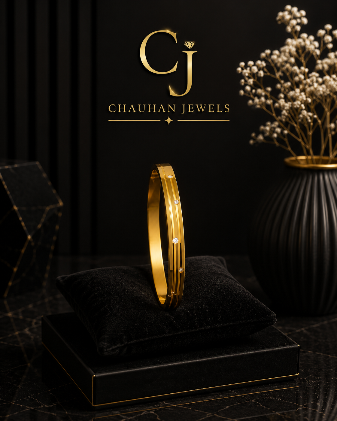 Gold plated bracelet with stone work