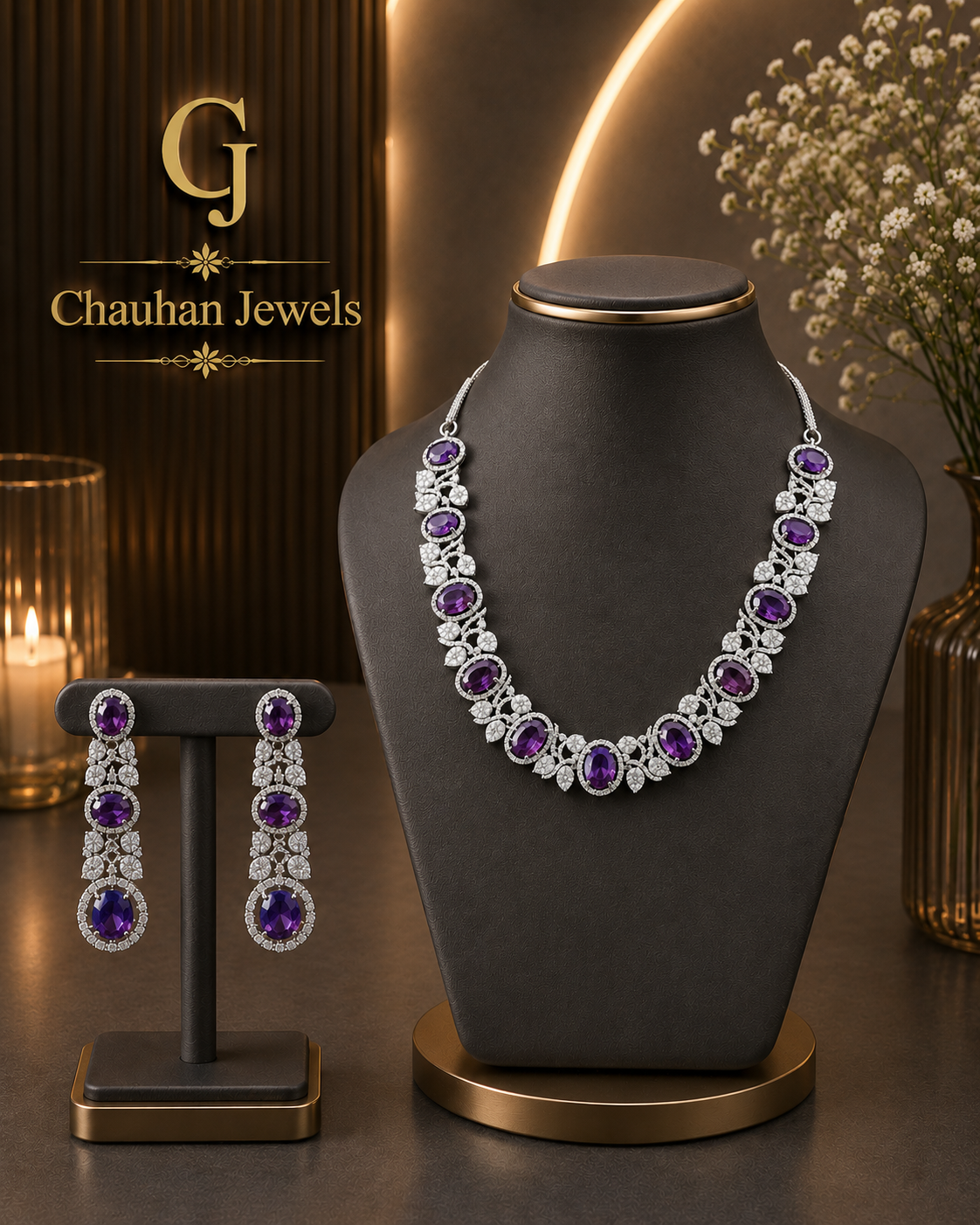 Luxury Purple AD Necklace Set
