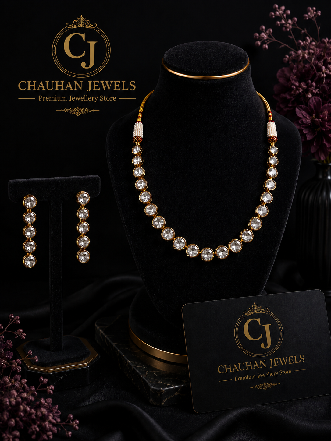 Minimalist Polki Necklace Set with Earrings – Premium Traditional Jewelry