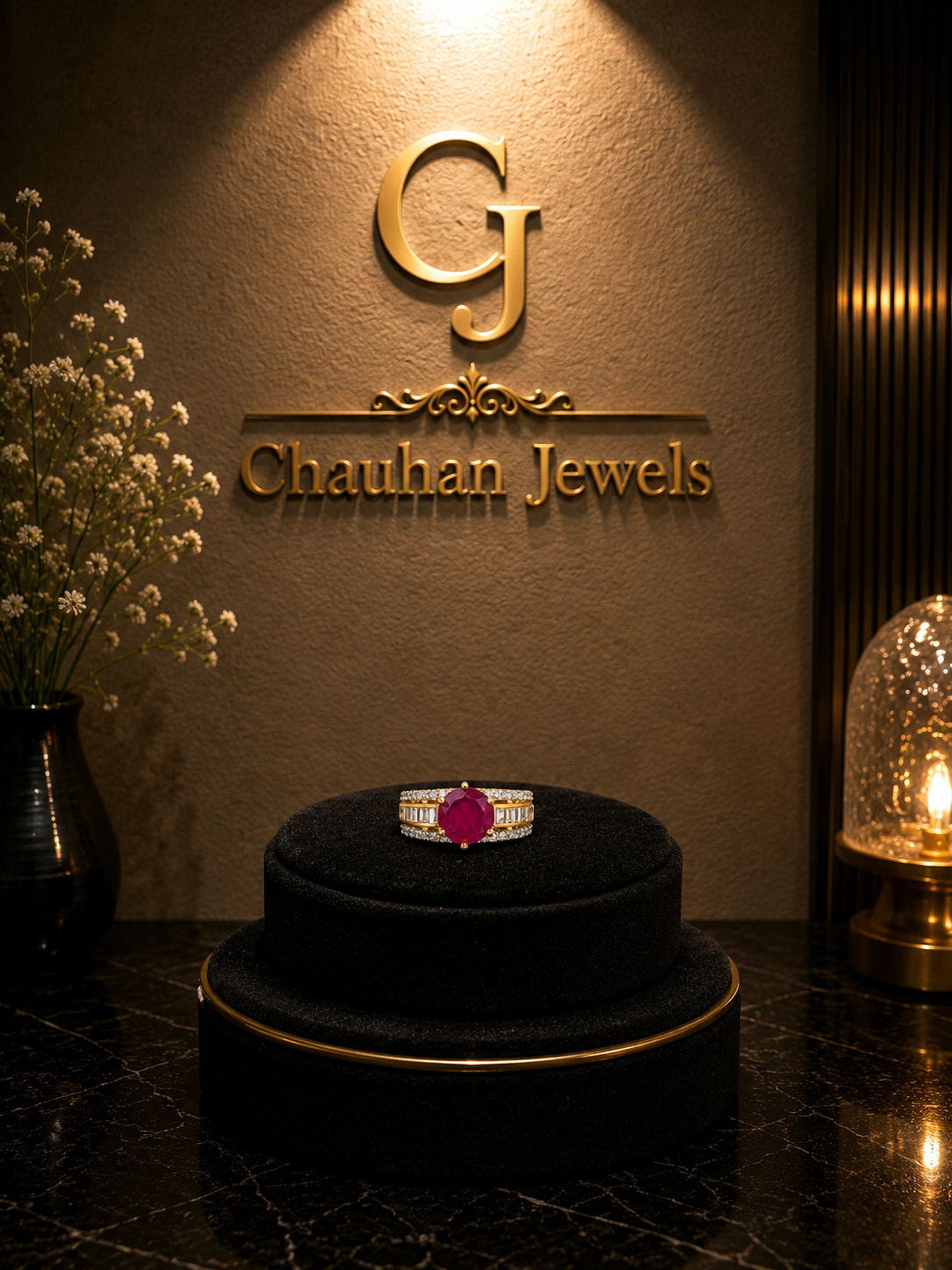Luxury Ruby CZ Ring | Gold-Plated | Adjustable