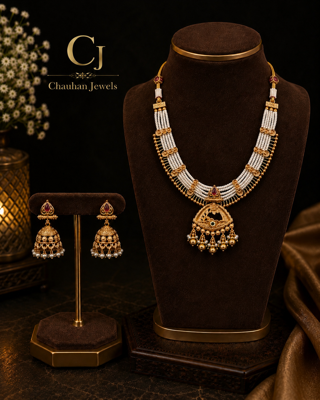 Royal Pearl Kundan Pendant Necklace Set