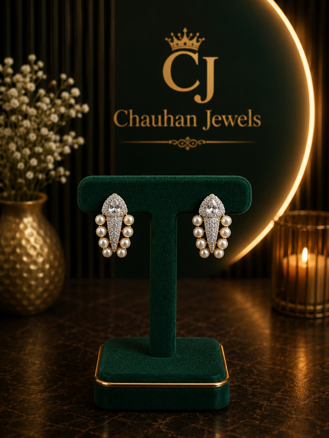 Gold-Plated Pearl Designer Earrings