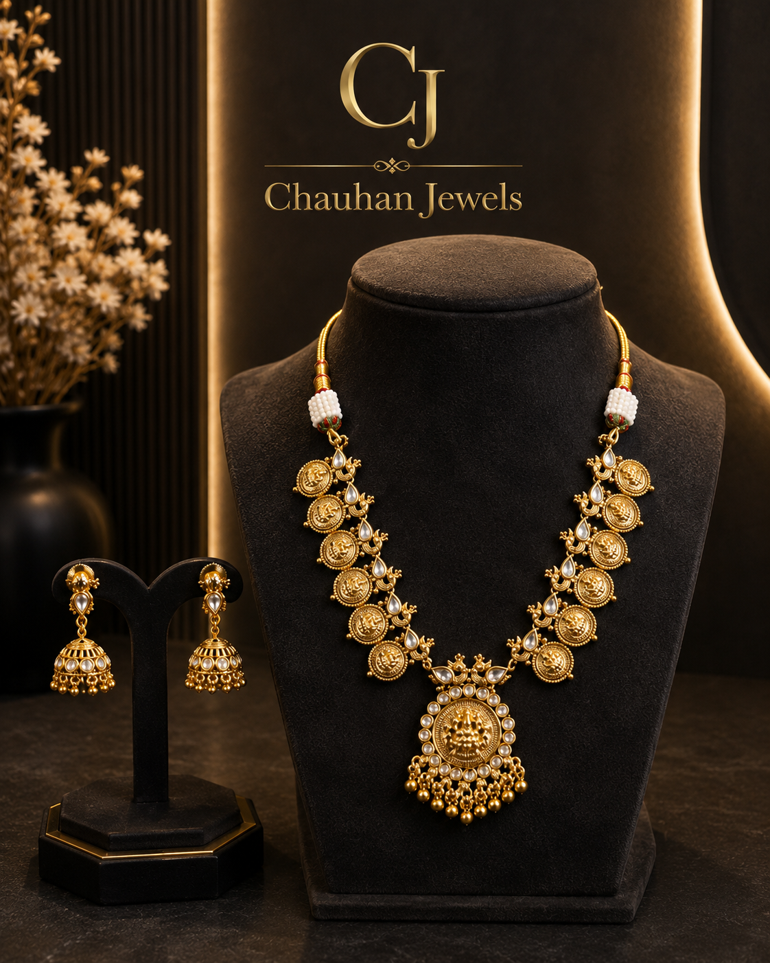 Royal Lakshmi Temple Necklace Set | Antique Gold Finish | Traditional South Indian Jewelry