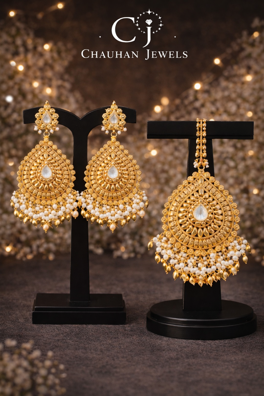 Royal Kundan Maang Tikka & Earrings Set – Gold Finish