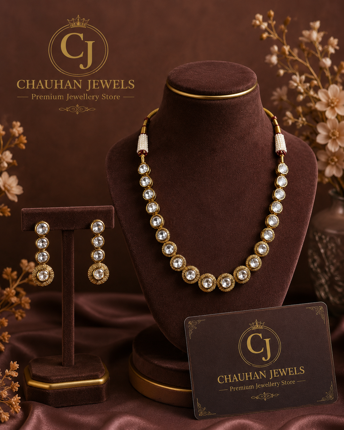 Traditional Polki Necklace Set with Earrings – Premium Wedding Jewelry