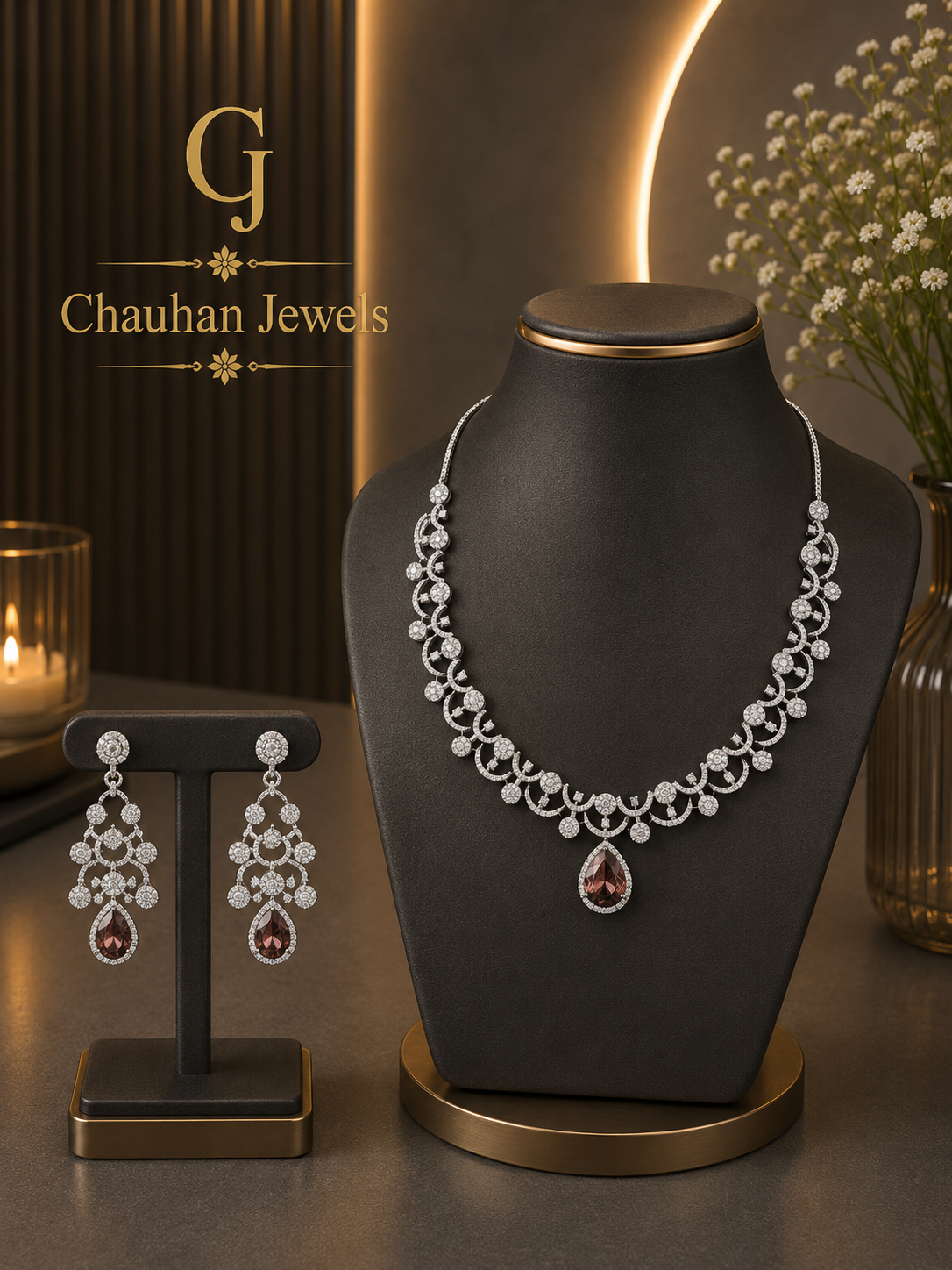 Luxury Silver AD Necklace Set