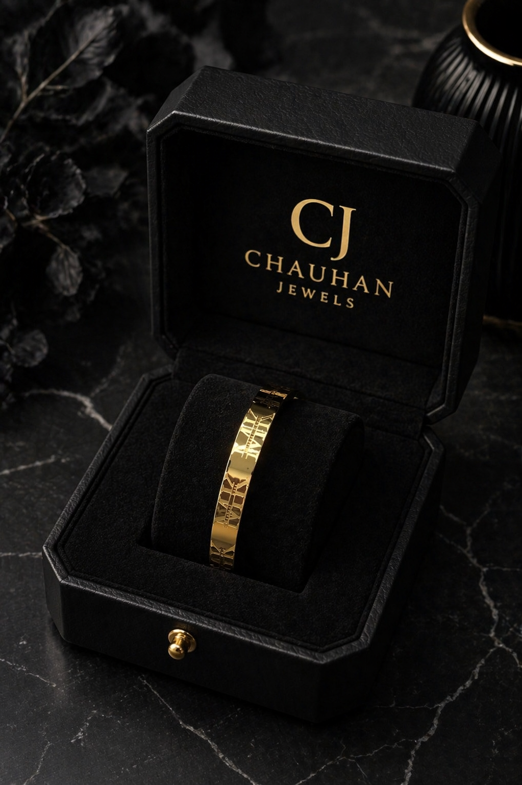 Luxury Roman Numeral Gold Bangle Bracelet