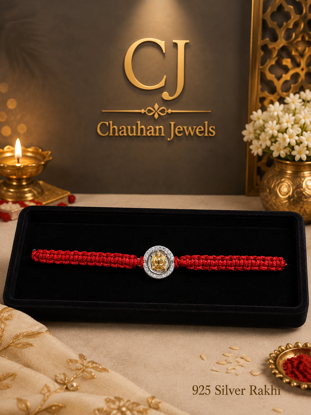 Divine Elegance – 925 Silver Ganesh Rakhi | Chauhan Jewels