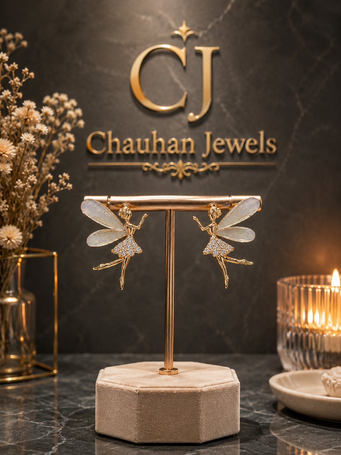Fairy Angel Crystal Stud Earrings | Gold Plated