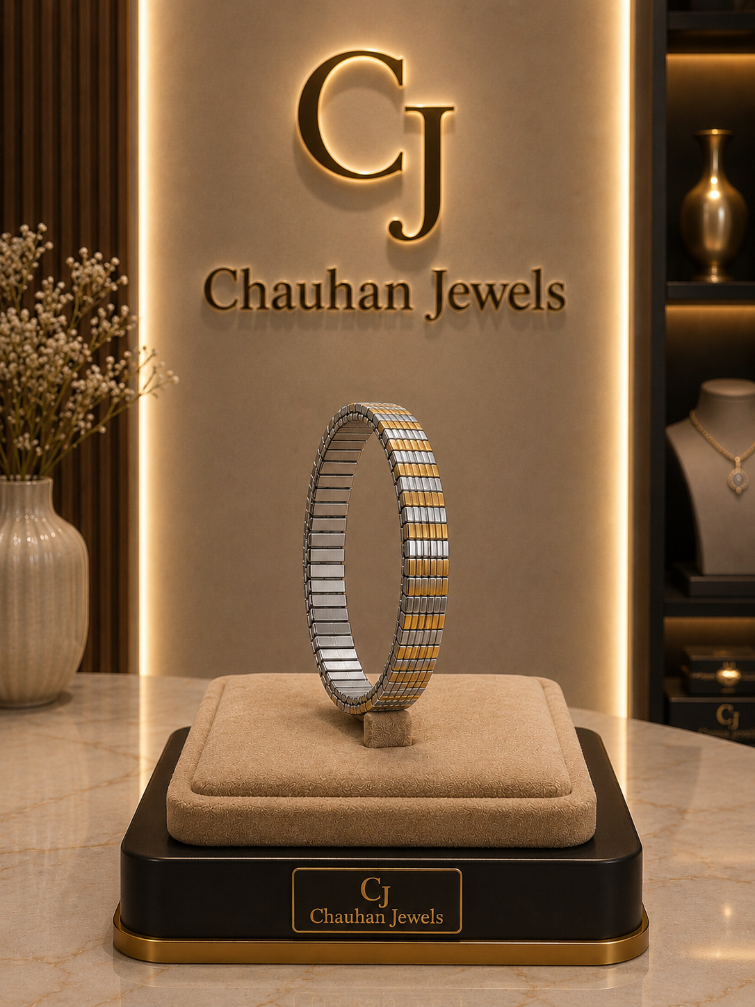 Luxury Two-Tone Stretch Bangle | Gold & Silver Expandable Bracelet
