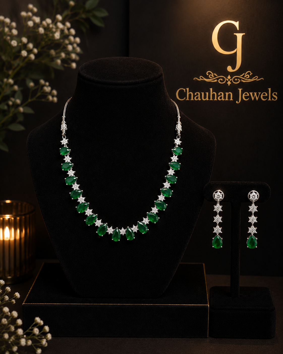 Luxury Emerald Green CZ Necklace Set