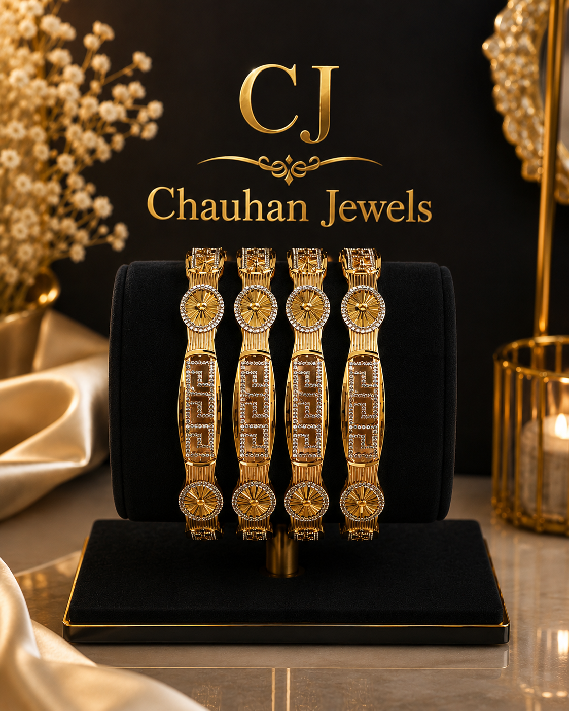 Luxury Designer Gold-Plated CZ Bangles | Premium Statement Pair