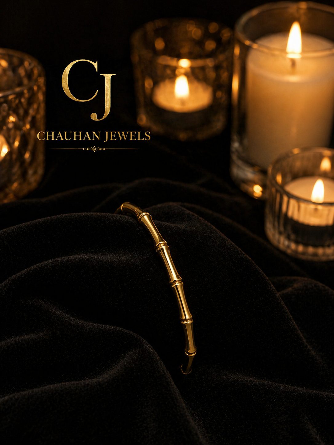 Bamboo-Inspired Gold Bangle Bracelet