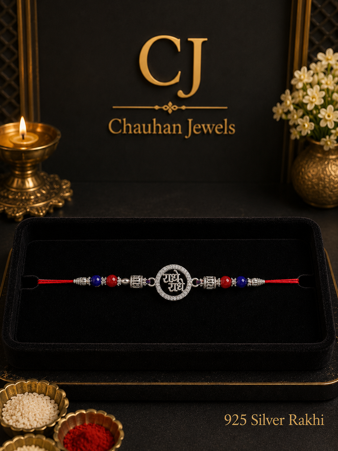 925 Silver “Radhe Radhe” Rakhi – A Sacred Bond of Love & Blessings ✨