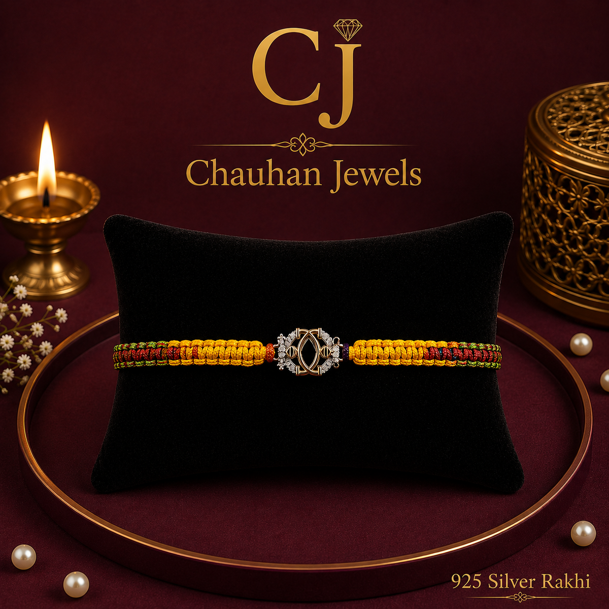 Premium Traditional 925 Rakhi with Elegant Silver Centrepiece & Vibrant Handcrafted Thread Design ❤️