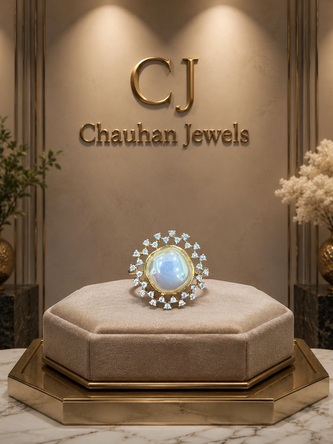 Pearl Sunburst Ring | Gold Plated Cubic Zirconia Statement Ring