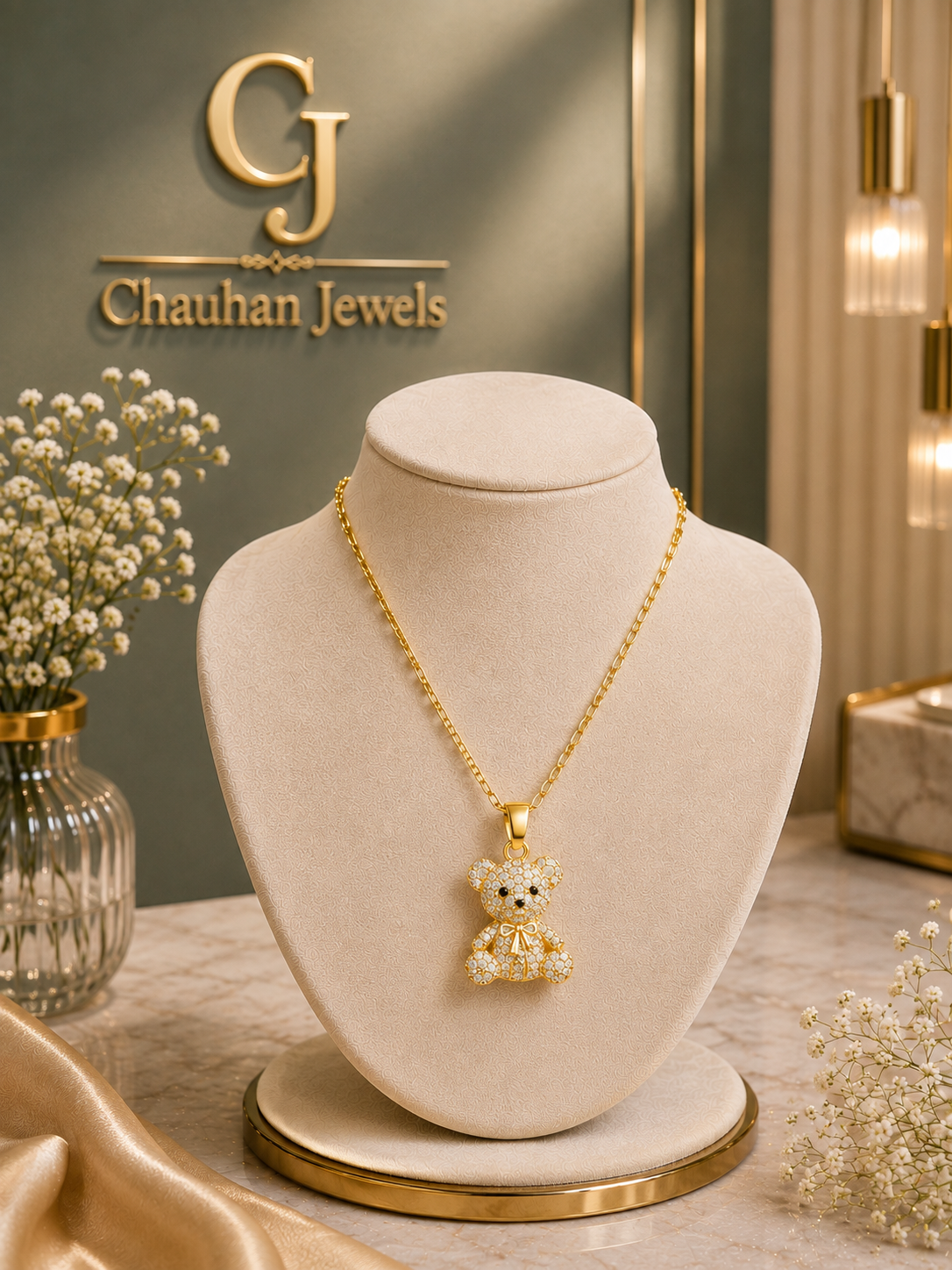 Luxury Teddy Bear Pendant Necklace