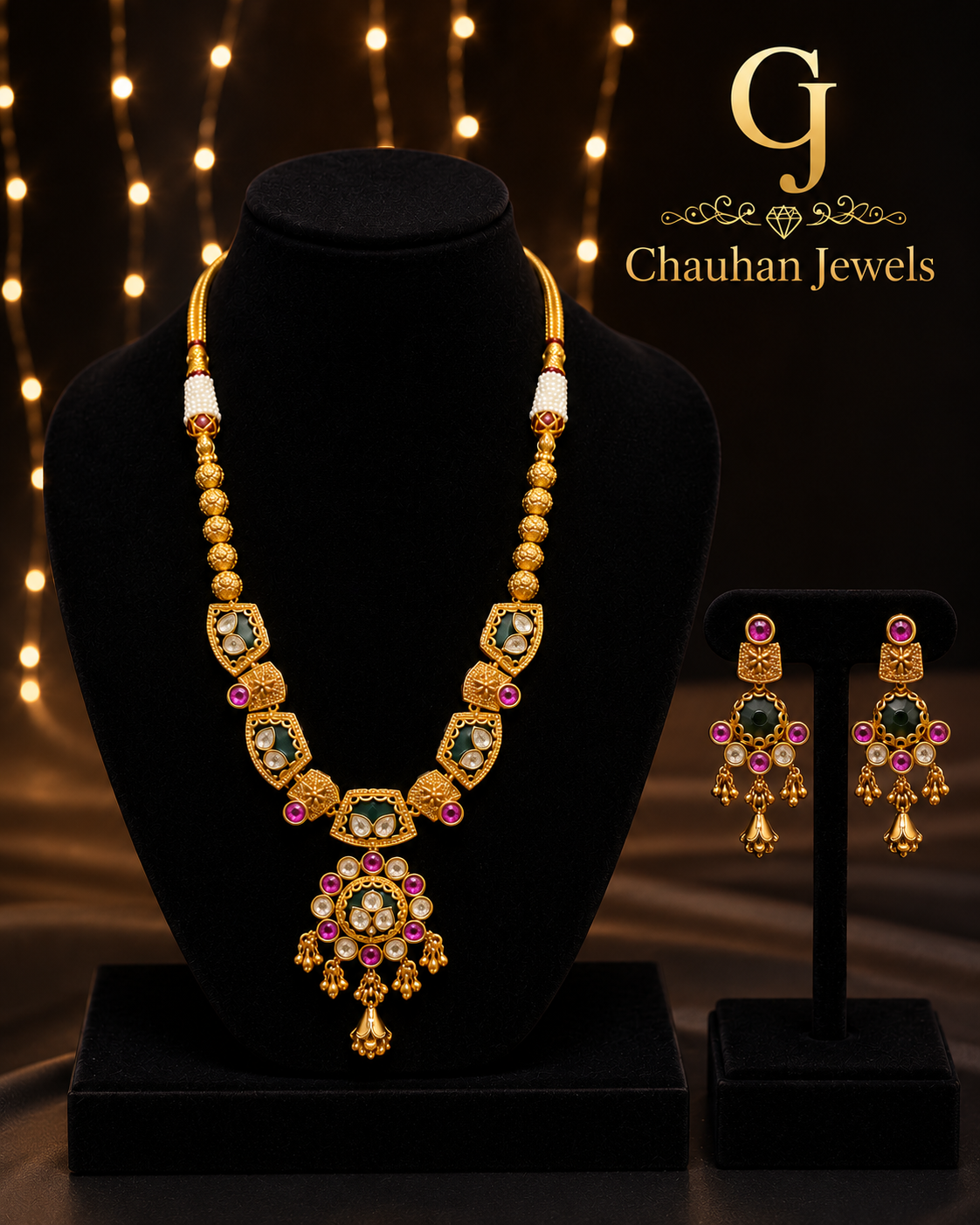 Royal Kundan Pendant Necklace Set | Antique Gold Finish | Traditional Indian Jewelry