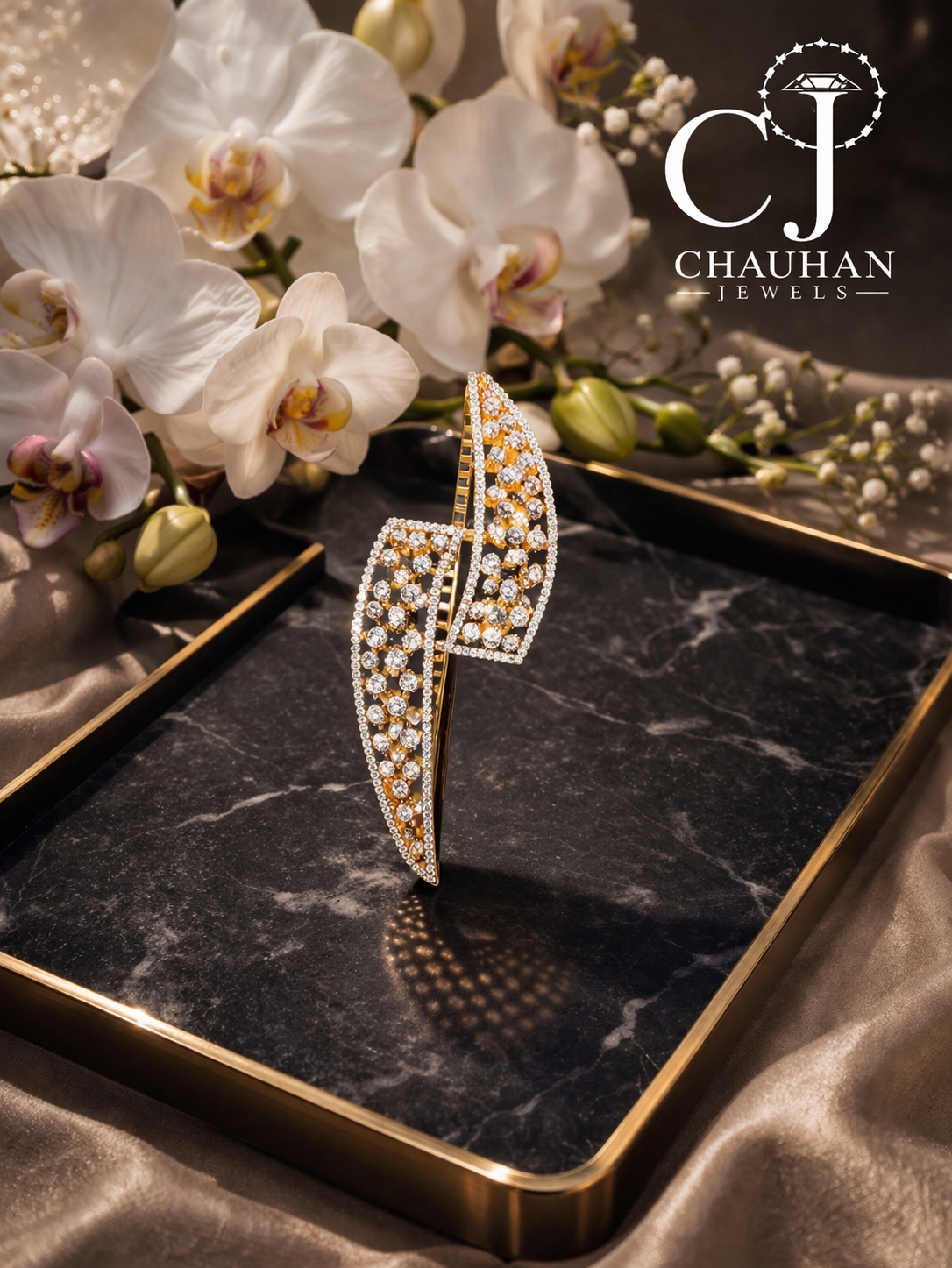 Sparkling Dual-Wave Gold Plated Kada